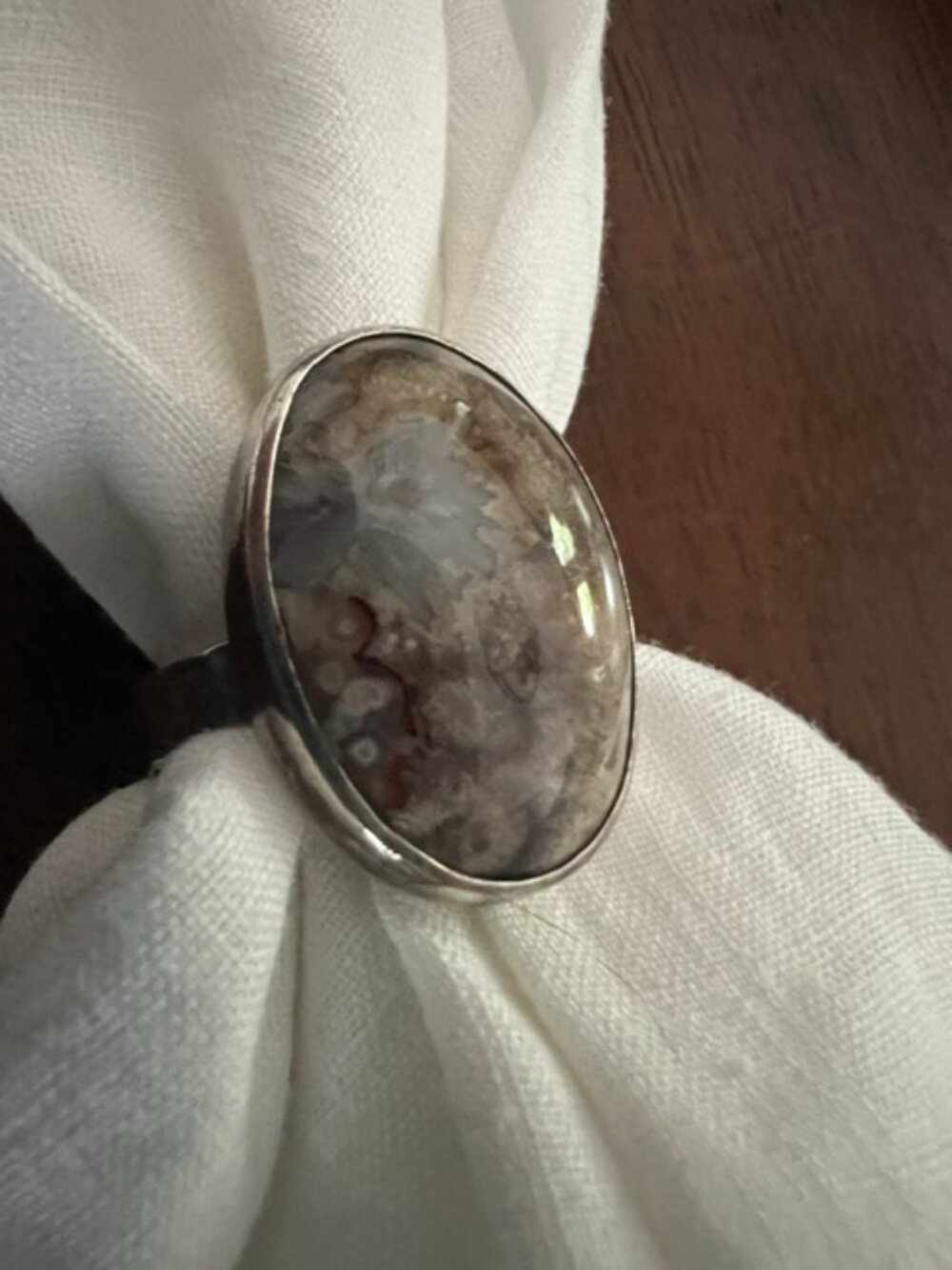 VTG Sterling Silver & Natural Jasper Ring - Size 7
